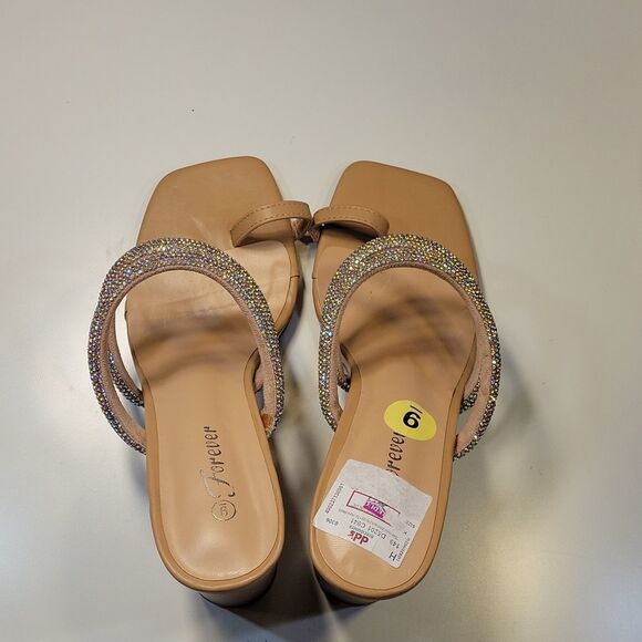 BRAND NEW FOREVER SLIPPERS   PEEP TOE DOUBLE STRAP GLITTER EMBROIDERY SANDAL - Picture 8 of 16